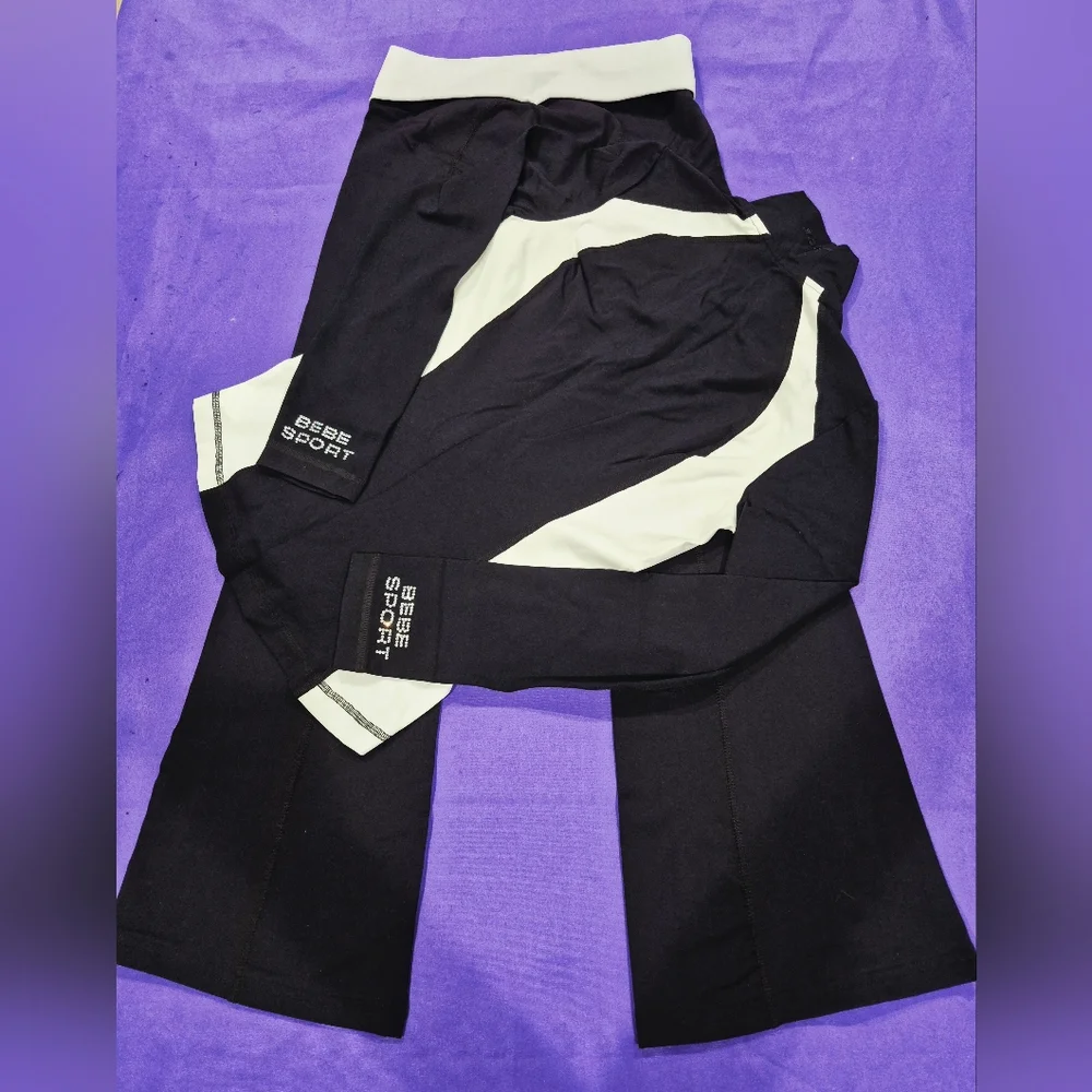 Bebe Sport 2-PC Crystals Logo Black/White Full Zip Jacket & Pants - XS/S. - Picture 2 of 11